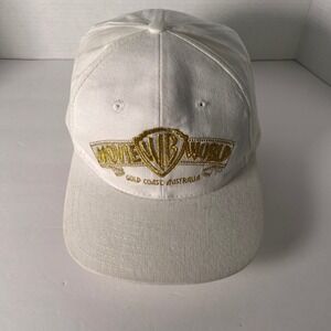 Vintage Warner Bros Movie World Gold Coast Australia Baseball Cap White Gold 90s